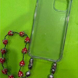 Ossa Transparent Phone Case with Red and Silver Beaded Strawberry Strap